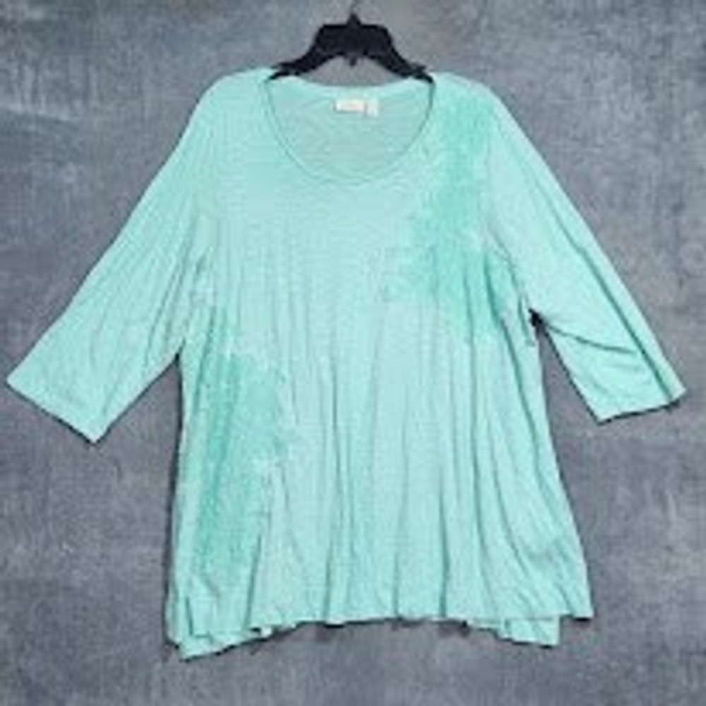 LOGO Lori Goldstein Women's 2XL Burnout 3/4 Sleeve Tunic Top Mint Green‎